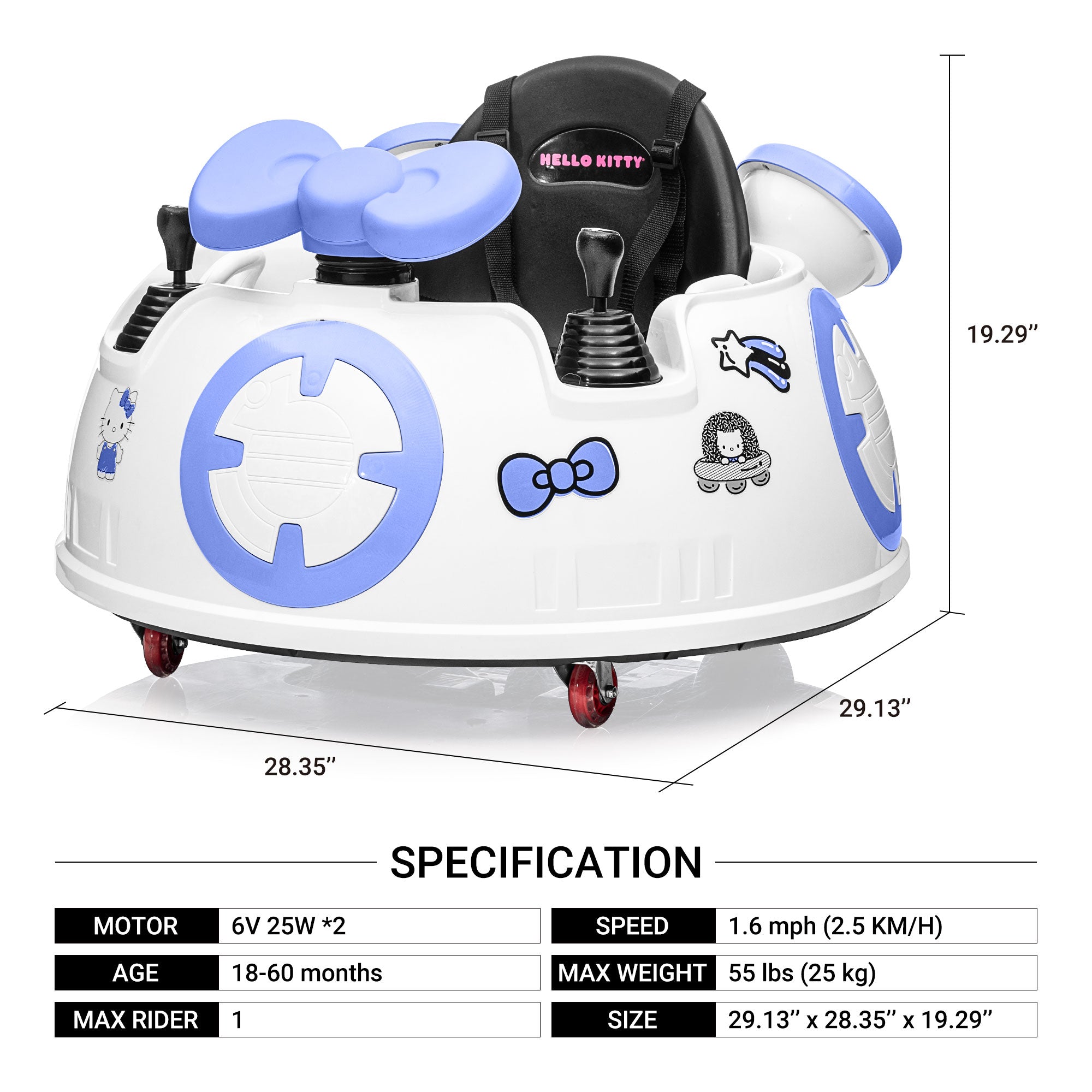 Hello Kitty Space Explorer Bumper Car - 6V Remote Control Car for Toddlers 1.5-5 Years Old, Toddler Car with Dual Motor & Seat Belts, Perfect Baby Car for Your Little One's Adventures